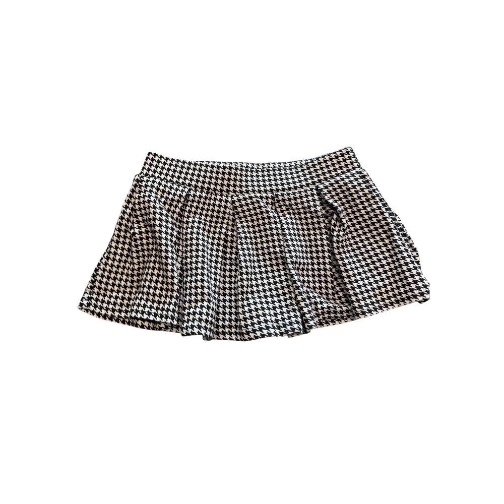 Fashion Nova Black White Houndstooth Pleated Mini Skort Womens Size Medium